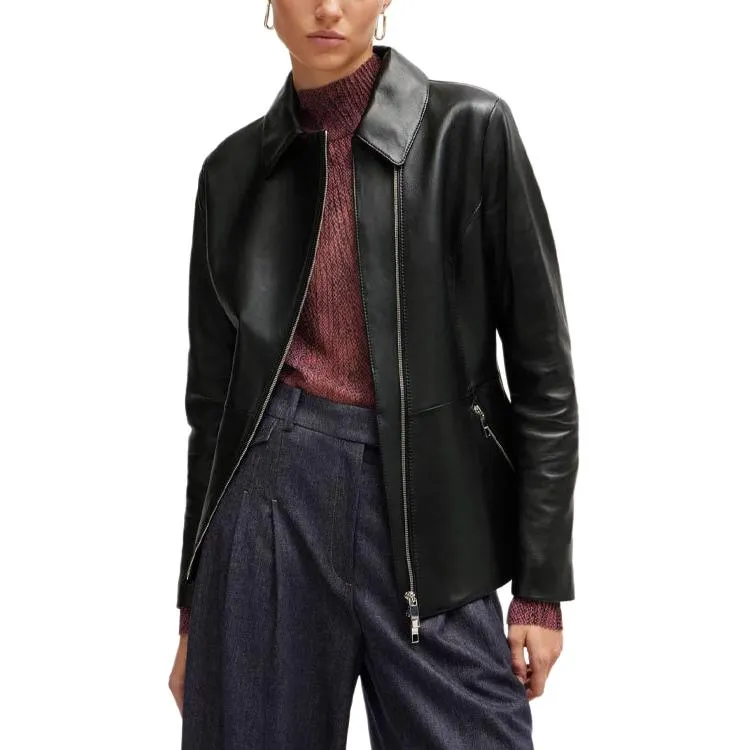 HUGO BOSS Leather Jacket Women's Black-1