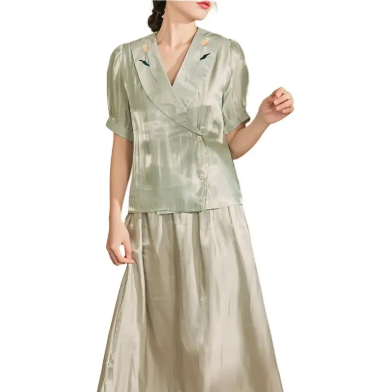 QIAOYUHUAZUN Shirt Women's Green-1