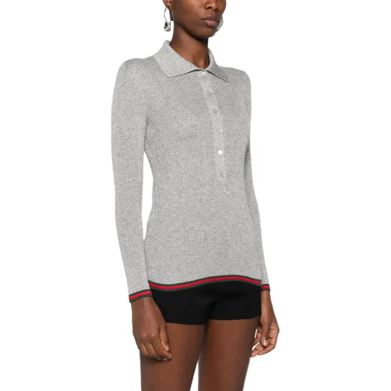 GUCCI Extra Fine Rib Cashmere Knit Top 'Shiny Grey'-4