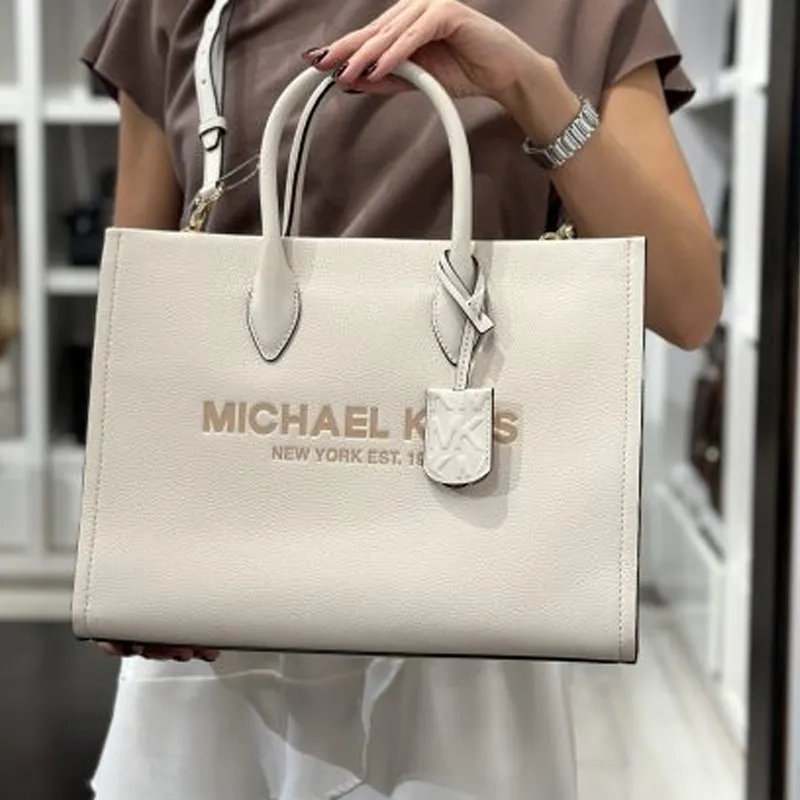 MICHAEL KORS Mirella Cow Leather Tote Bag, Shopping Bag, Shoulder Bag, Portable Women's Cream White-4