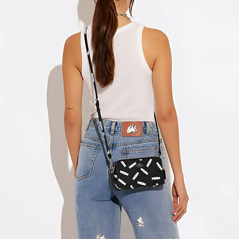 COACH All White Rabbit Collaboration Kira Cow Leather Camera Bags Crossbody Bags Women's Black-4