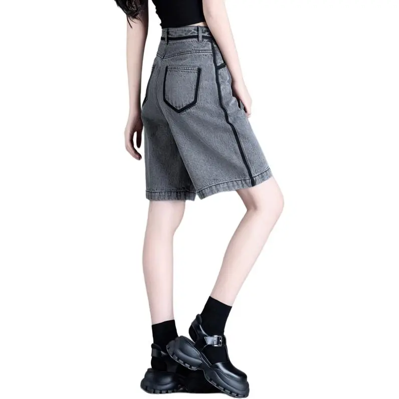 You Cow Me Pants Denim Shorts Women's Gray-5