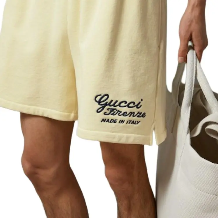 GUCCI Embroidered Cotton Jersey Shorts Casual Shorts Men's Yellow-1