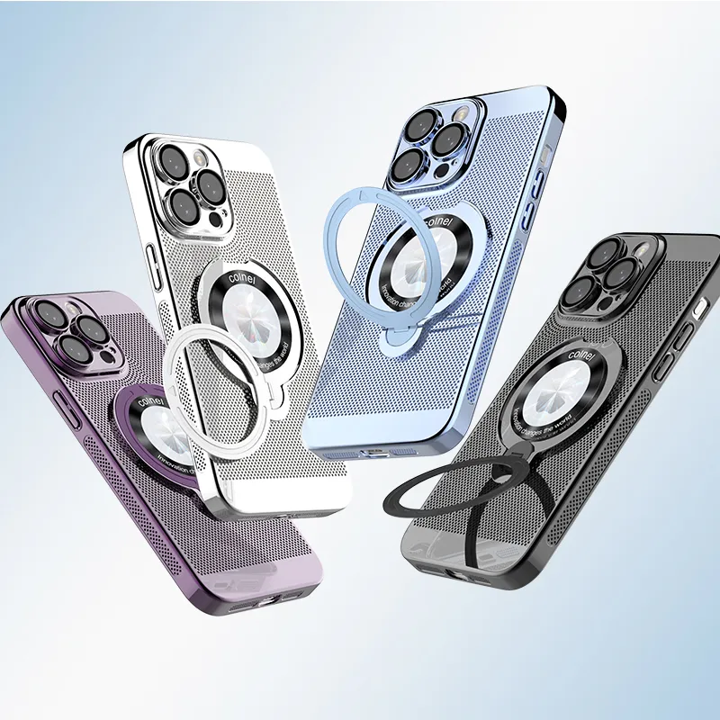 ZHUOJI PC Material Mesh Hole 360U Shield Stand Phone Case Compatible With Apple 16/15/14/13 Series-2