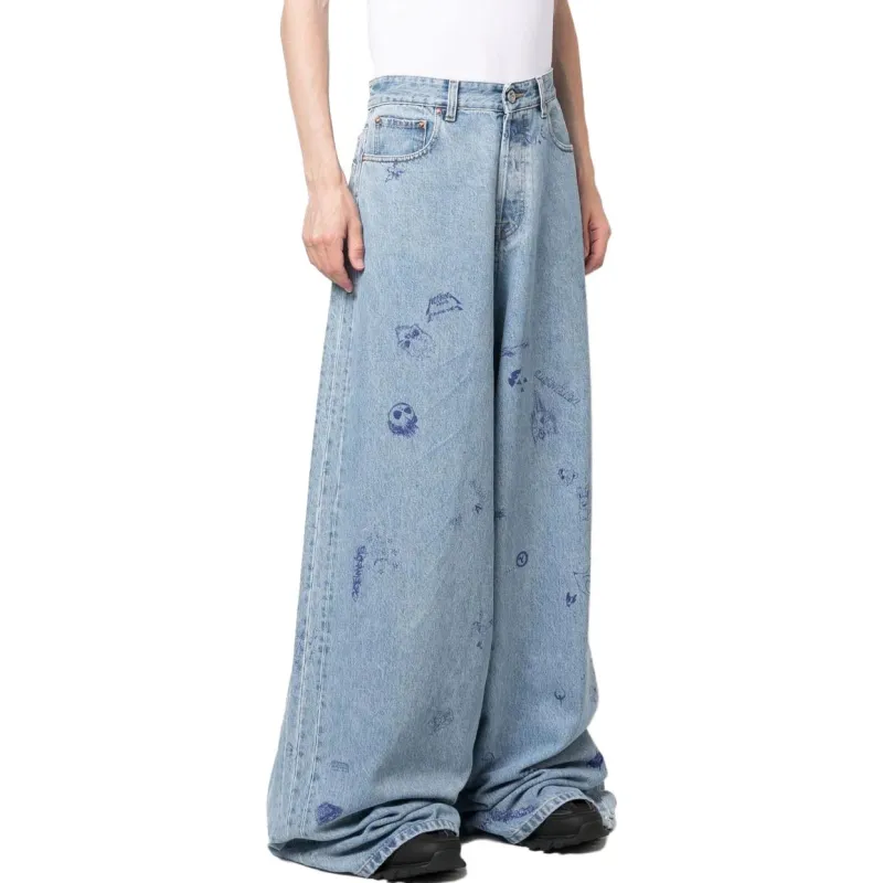 Vetements Illustration-style Print Wide-leg Jeans-4