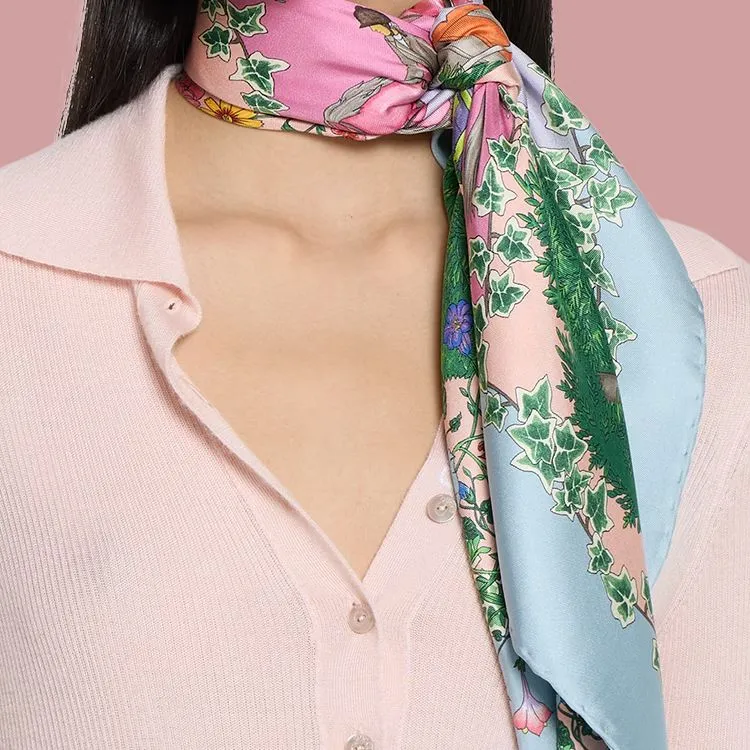 GUCCI Mulberry Silk Scarves Women's Blue-2