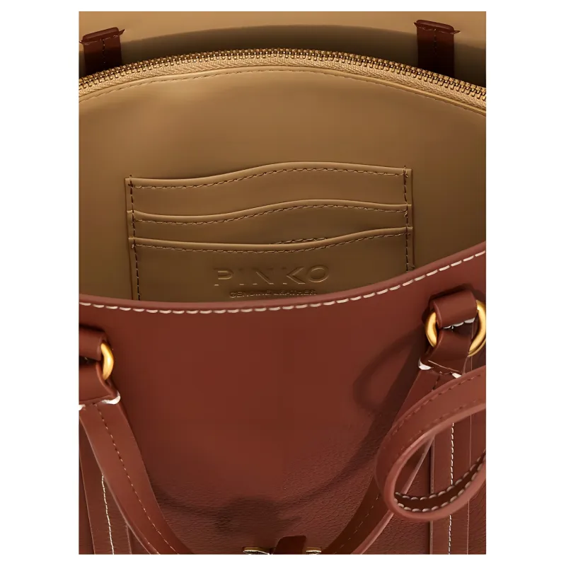 PINKO Calfskin Tote Bag Shopping Bag Shoulder Bag Crossbody Bag Handbag Women's Brown-3