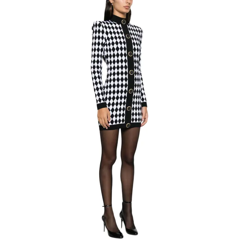 BALMAIN Long-Sleeved Dresses Women's Black White-3