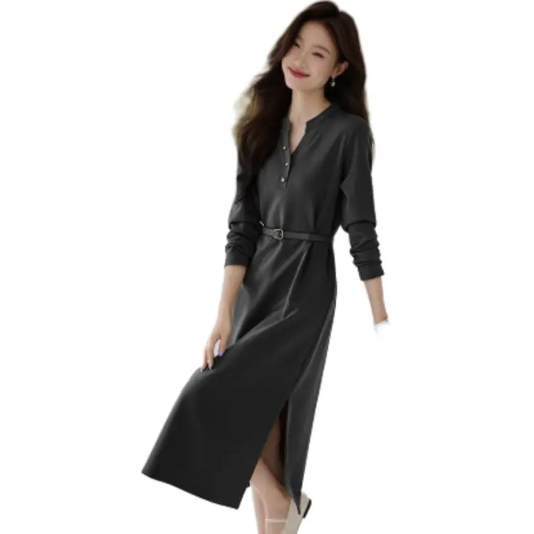 Mo Han Yi Mei Long Sleeved Dresses Women's Gray-4