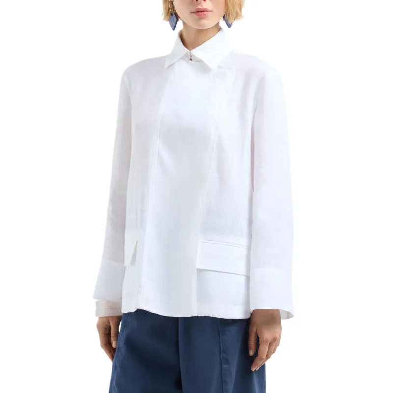 EMPORIO ARMANI Pure Linen Shirt Jacket With Panel-2