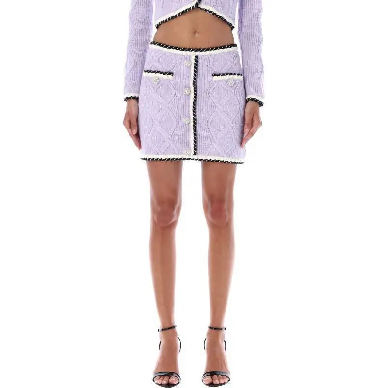 Self portrait Contrasting trim Cable knit Miniskirt-1