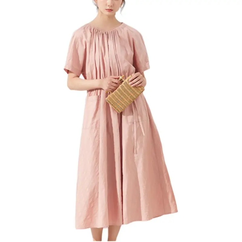 ZIMO Short Sleeved Dresses Women's Leather Pink-1