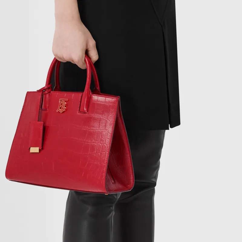 Burberry Frances Calfskin Tote Bag Shopping Bag Shoulder Bag Crossbody Bag Handbag Mini Women's Red-6