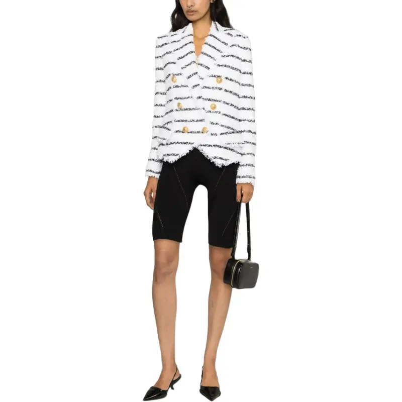 BALMAIN Double Breasted Striped Tweed Jacket-1
