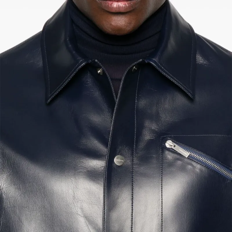 FERRAGAMO SS24 Leather Jacket Men's Midnight Blue-4