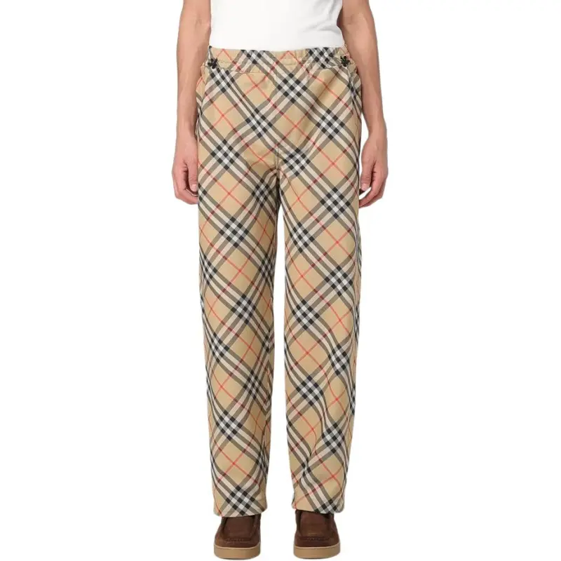 Burberry Checked Ekd Motif Straight Leg Trousers-3