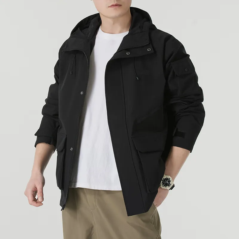 New Balance SS25 Clean Solid Color Minimalist Style Large Pocket Practical Hooded Jacket Men's Black-3