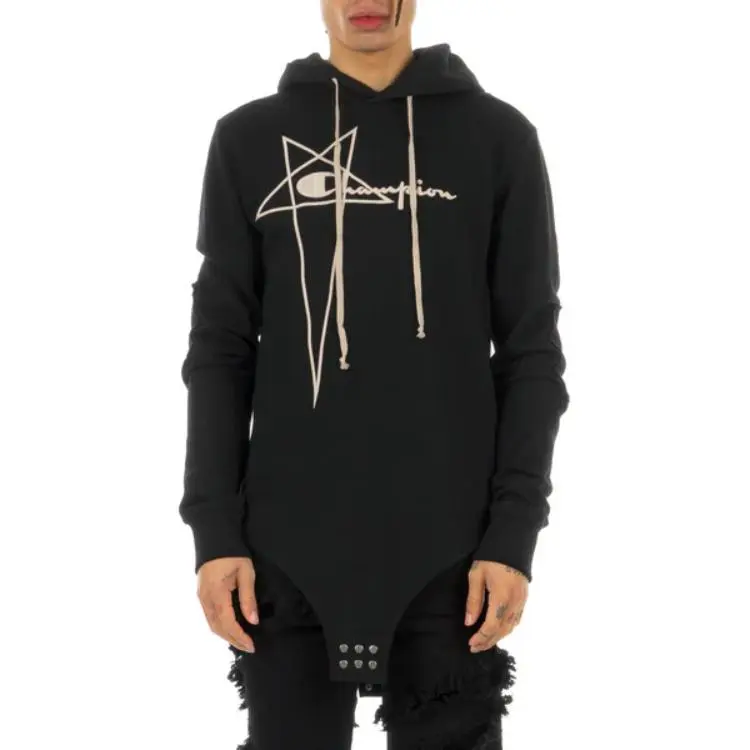 RICK OWENS X Champion Logo embroidery Cotton Hoodie-2
