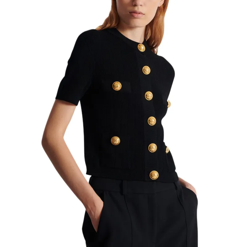 BALMAIN Short Sleeved Buttoned Knitted Cardigan-4