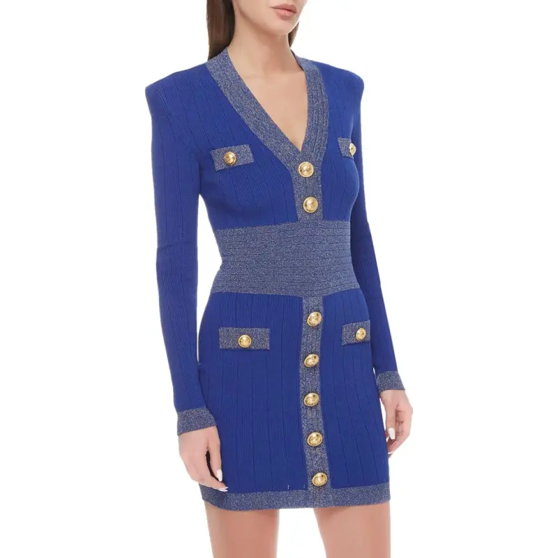 BALMAIN Long-Sleeved Dresses Women's Blue-1