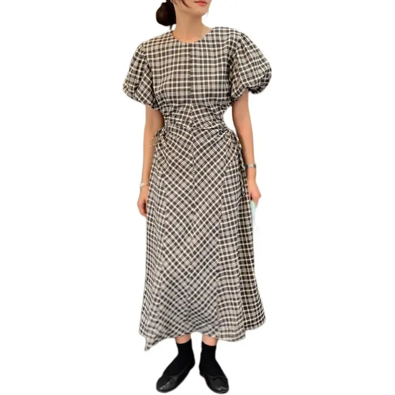 KEAB Short Sleeved Dress Women's Black Plaid-2
