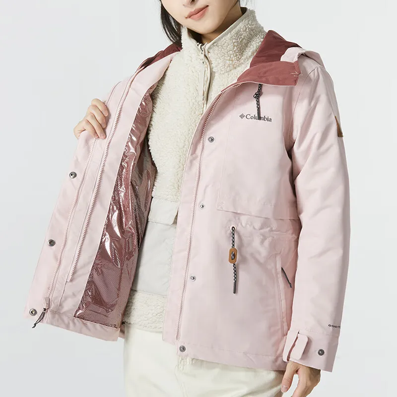 Columbia Outdoor Hiking Waterproof And Windproof To Keep Warm Windbreaker Jacket Women's Light Pink-3