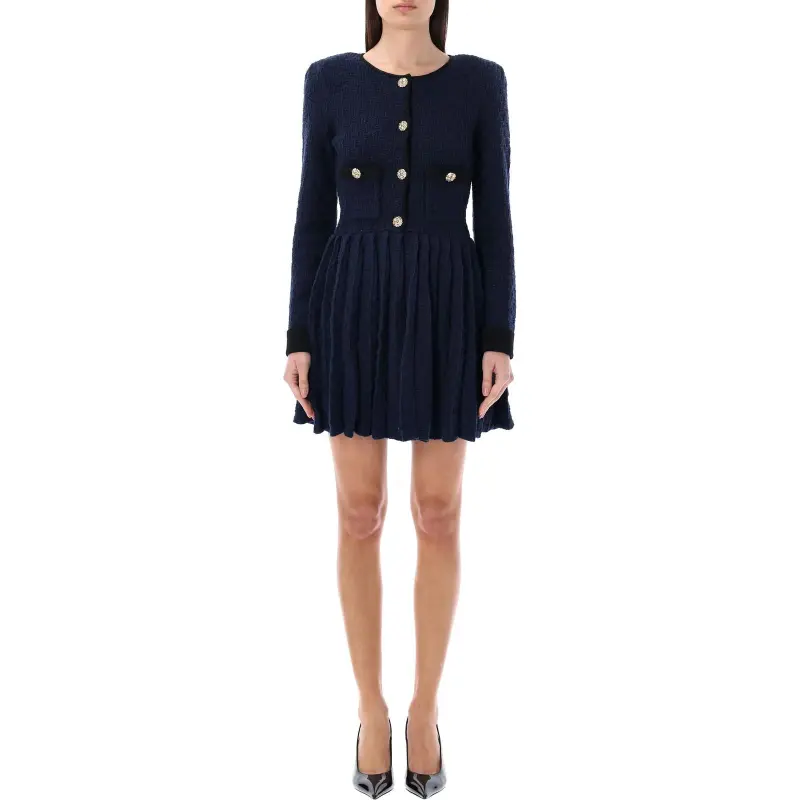 Self portrait Weave knit Pleated Minidress-4