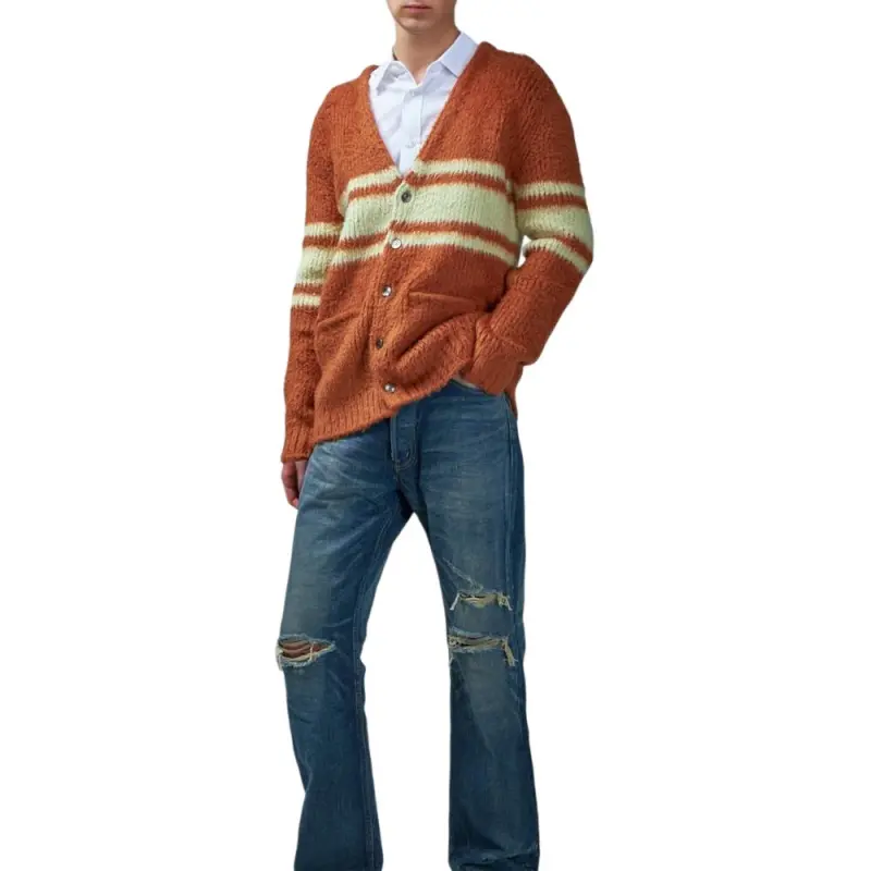 CELINE Long Cardigan In Striped Brushed Cotton-2