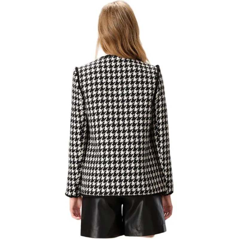 FENHONGMALI Jackets & Coats Women's Black White Plaid-2