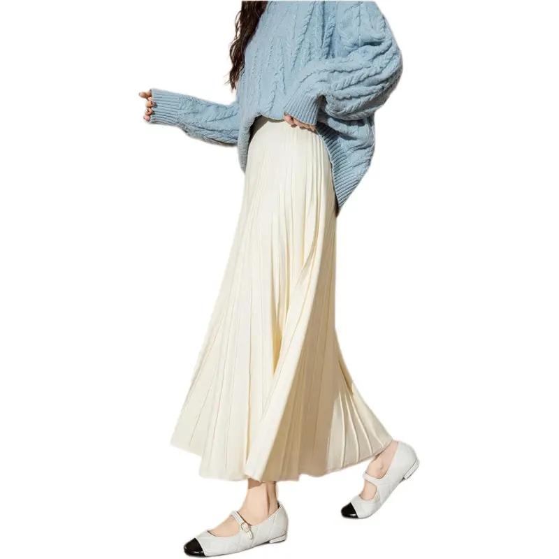 Tonlion Knit Long Skirts Women's Milk White-1