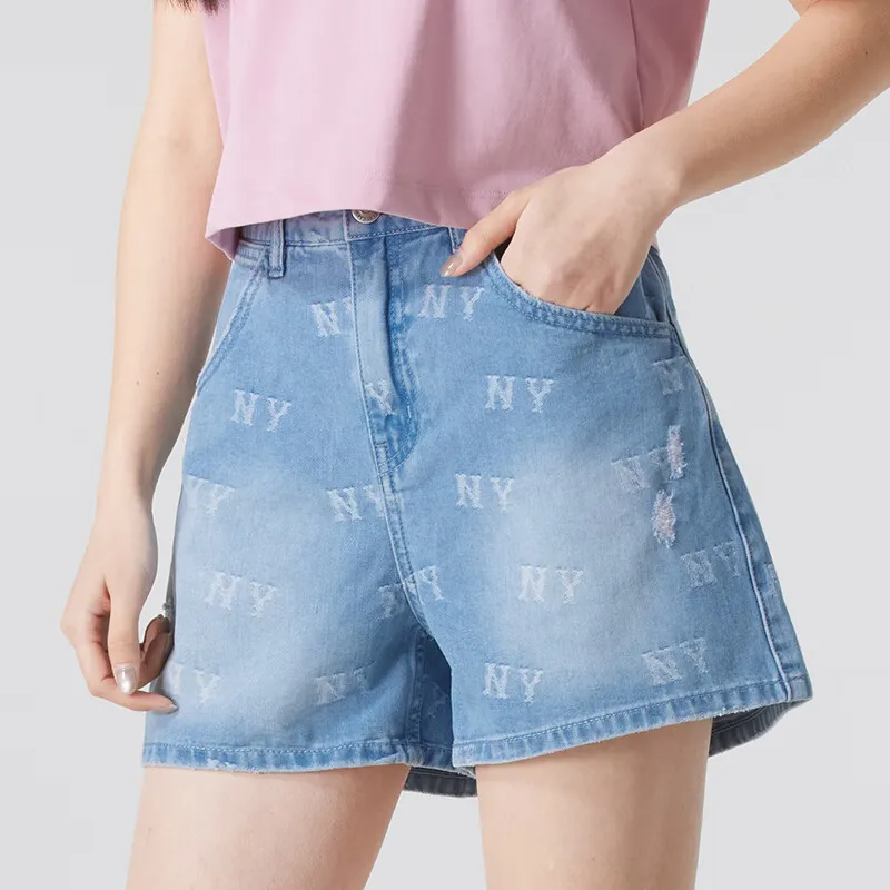 MLB New York Yankees SS25 Denim Shorts Women's Light Blue-1