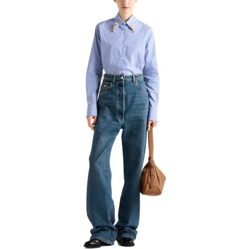 PRADA Embellished Long Sleeved Striped Shirt-1