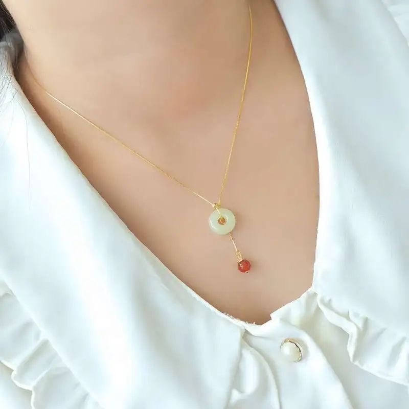 JUNWEN Hetian Jade Necklaces Pale Greenish White Jade Unisex-4