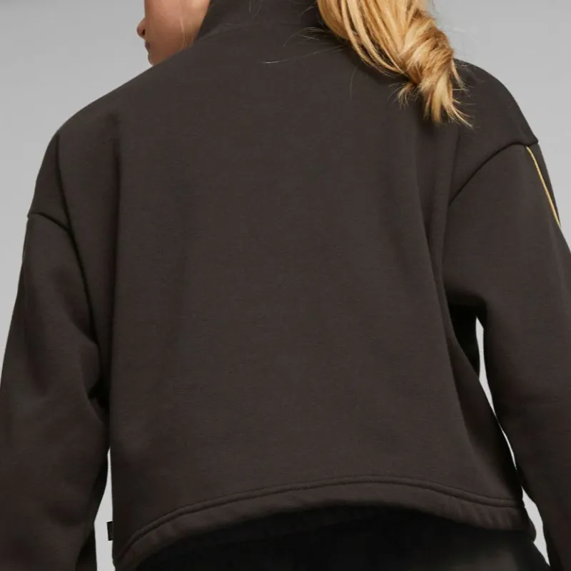 PUMA Essentials+ MINIMAL GOLD Half Zip Mock Neck Fleece Sweatshirt Women's Black-4