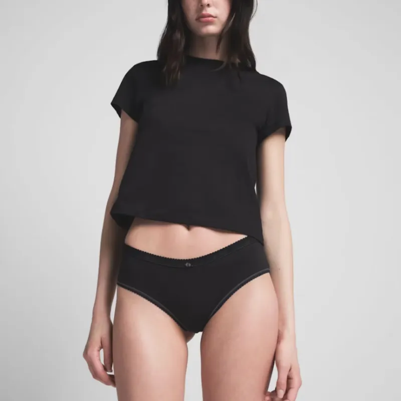SKIMS SS25 LIGHTWEIGHT COTTON LOGO PICOT HIPSTER Underpants Women's 1 Pack SOOT/Smoke Gray-3
