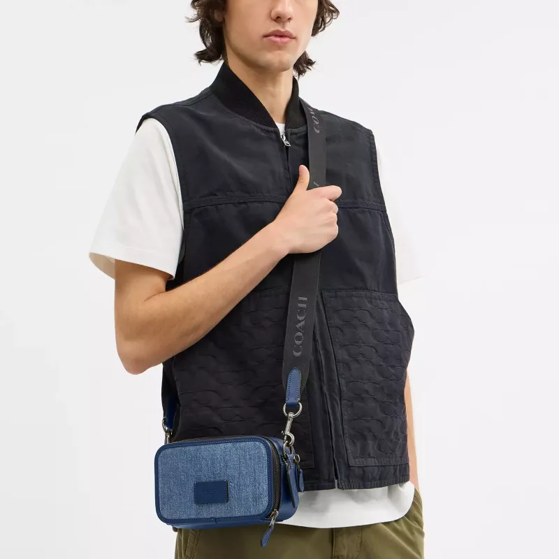 COACH Wyatt Denim Crossbody Bag, Shoulder Bag Trumpets Men's Blue & Dark Blue-3