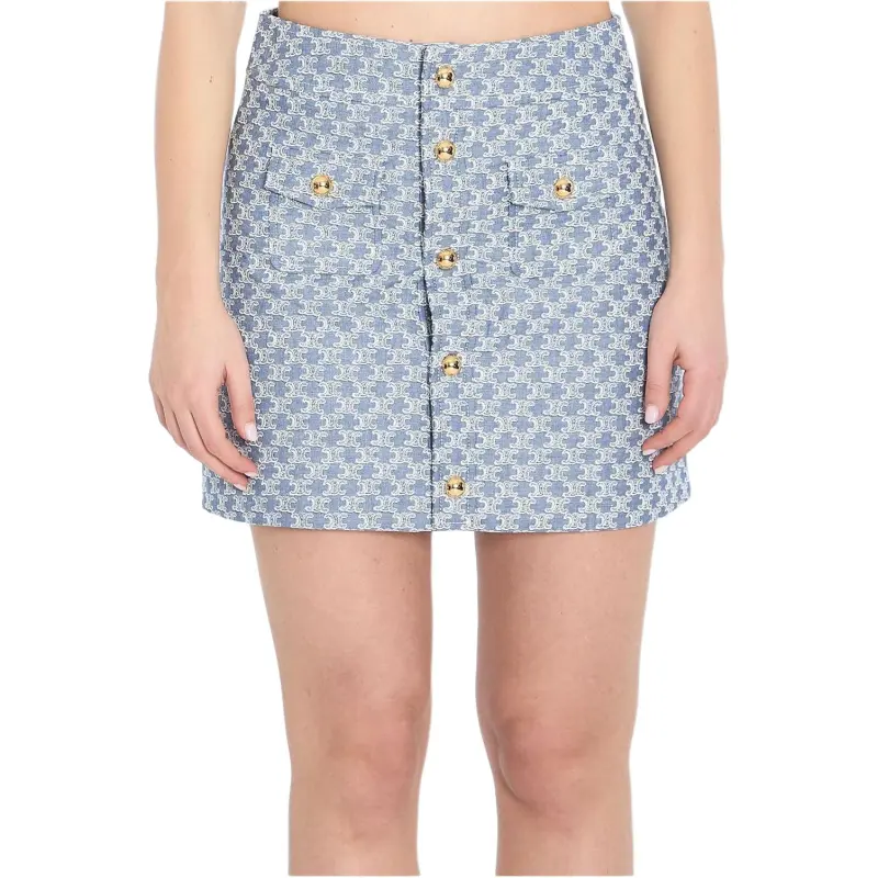 CELINE Mini Skirt In Monogram Chambray Cotton-2