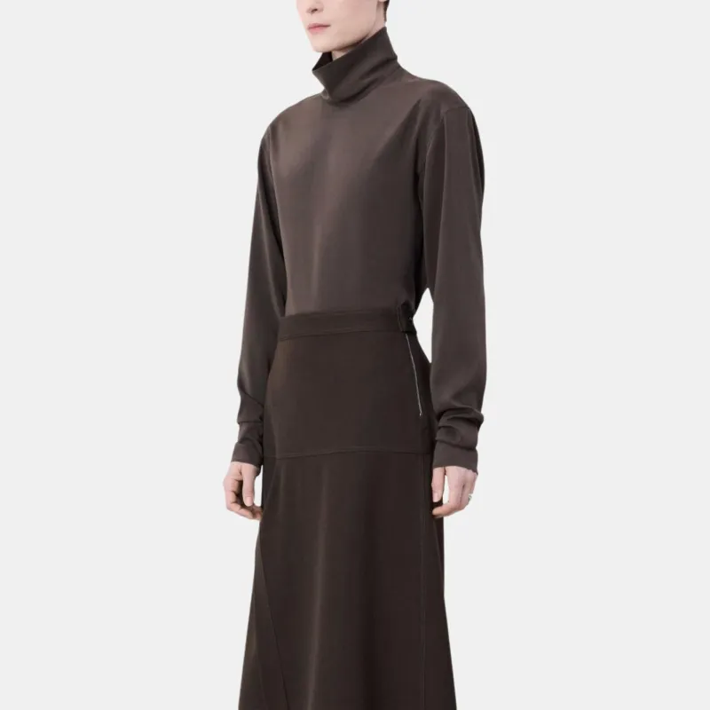 Lemaire Asymmetrical Wrapover Skirt 'Kobicha Brown'-2