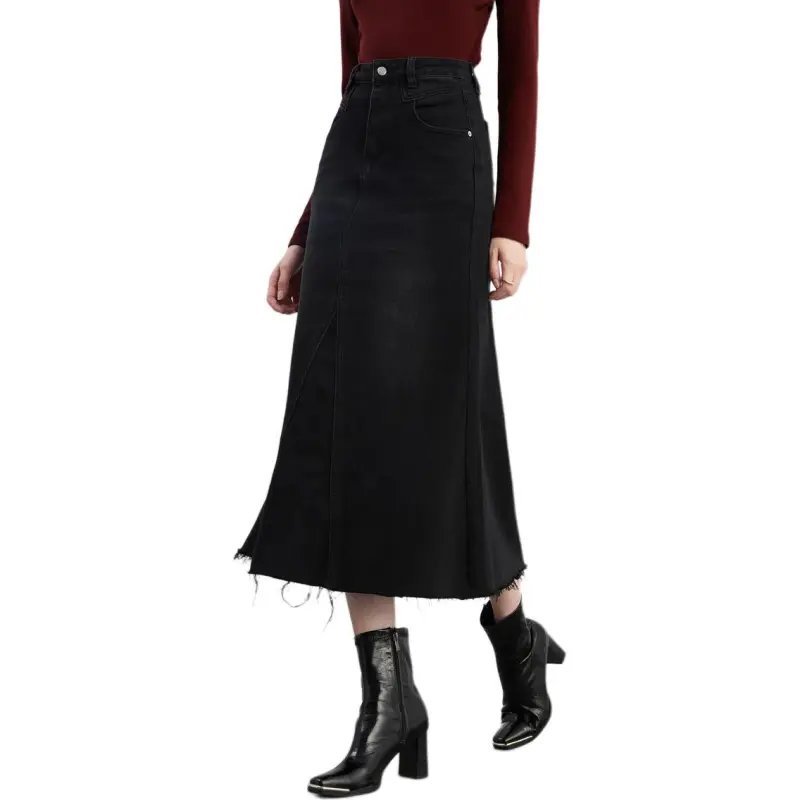 DPLAY Denim Long Skirt Women's Classic Black-2