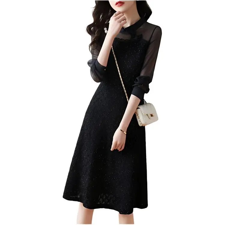 Mo Han Yi Mei Long Sleeved Dress Women's Black-2