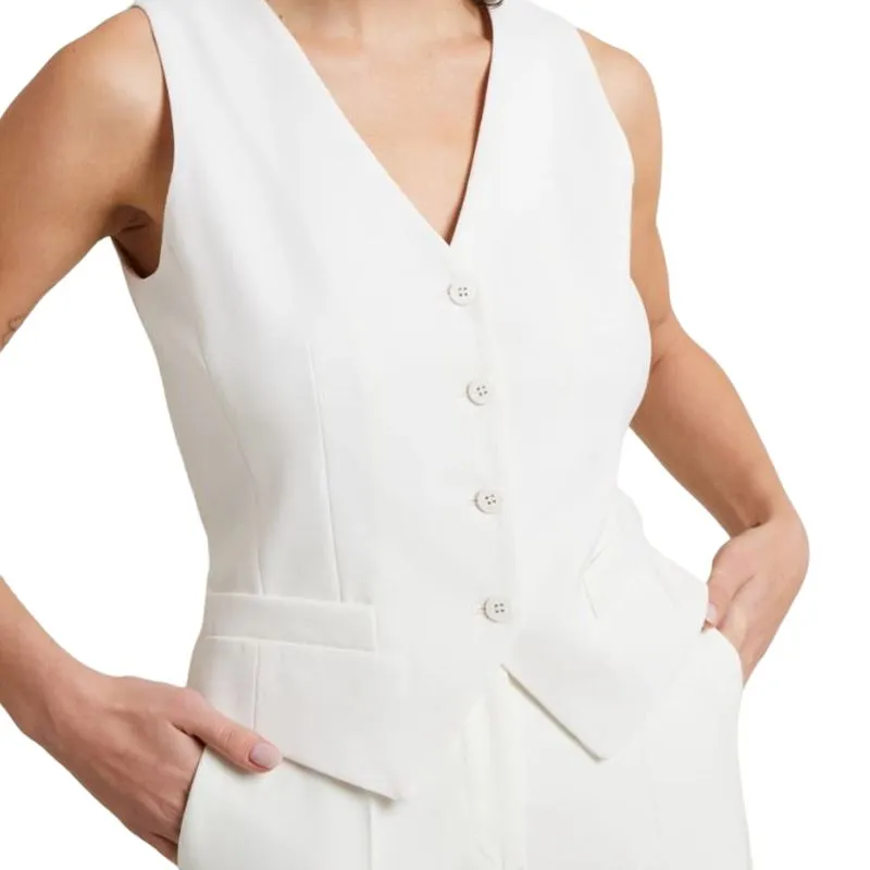 MaxMara Pepaia Collection Linen And Cotton Jumpsuit Vest Women's White-4