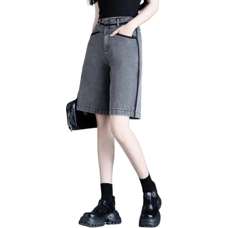 You Cow Me Pants Denim Shorts Women's Gray-6