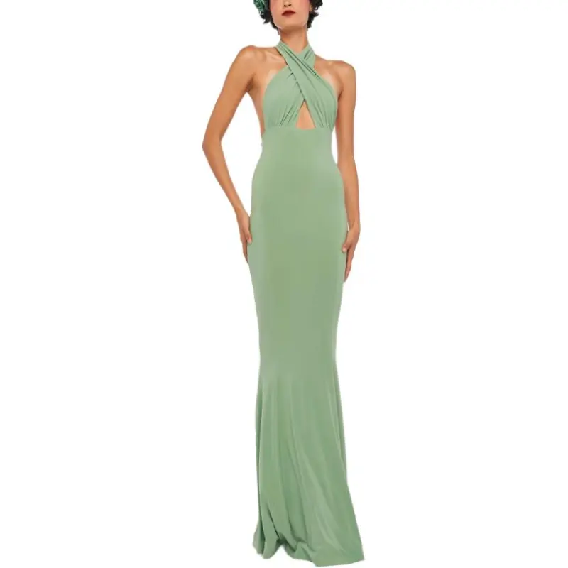 NORMA KAMALI Cross halter Fishtail Gown-1