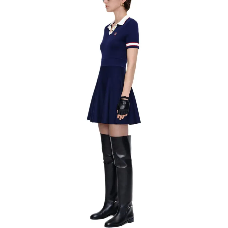 KARL LAGERFELD Short Sleeved Dress Women's Navy Blue-4