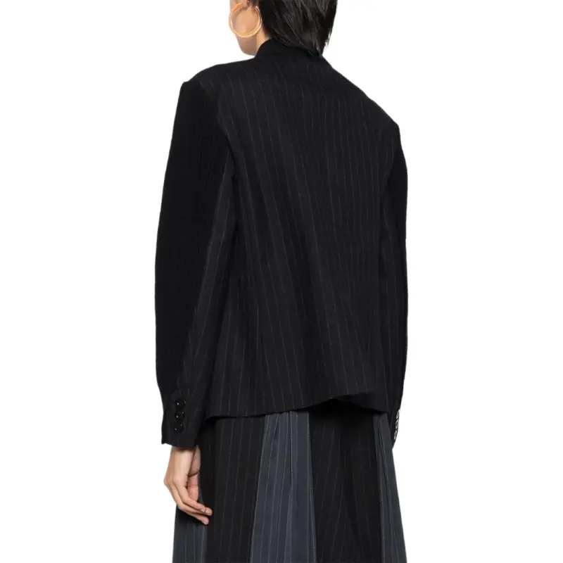 Sacai Chalk Stripe X Knit Cardigan 'Black'-4
