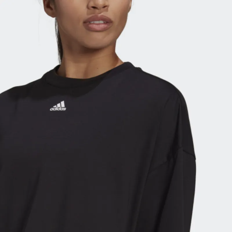 Adidas Drop Shoulder Sleeve T Shirt Women's Black-3