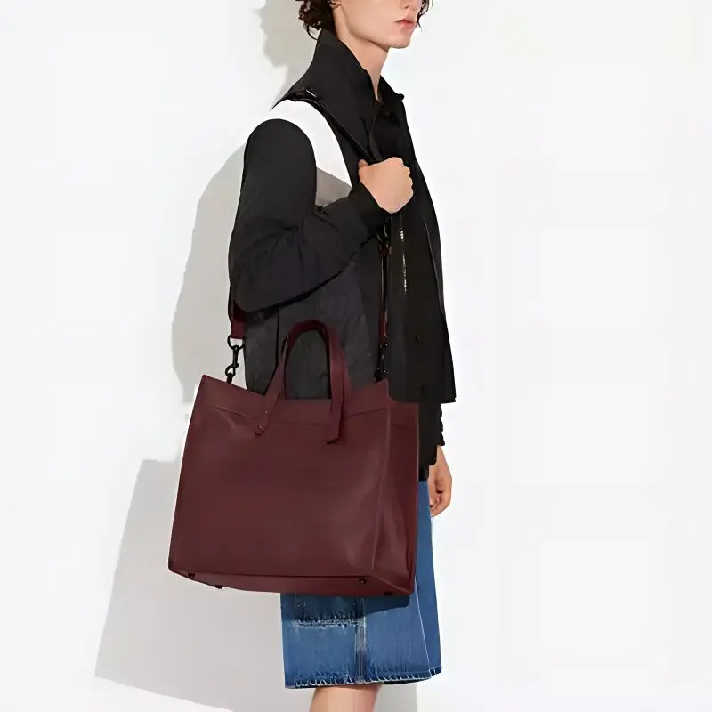 COACH Field Cow Leather Tote Bag Shopping Bag Handbag Shoulder Bag Crossbody Bag Large Size Unisex Dark Red-4