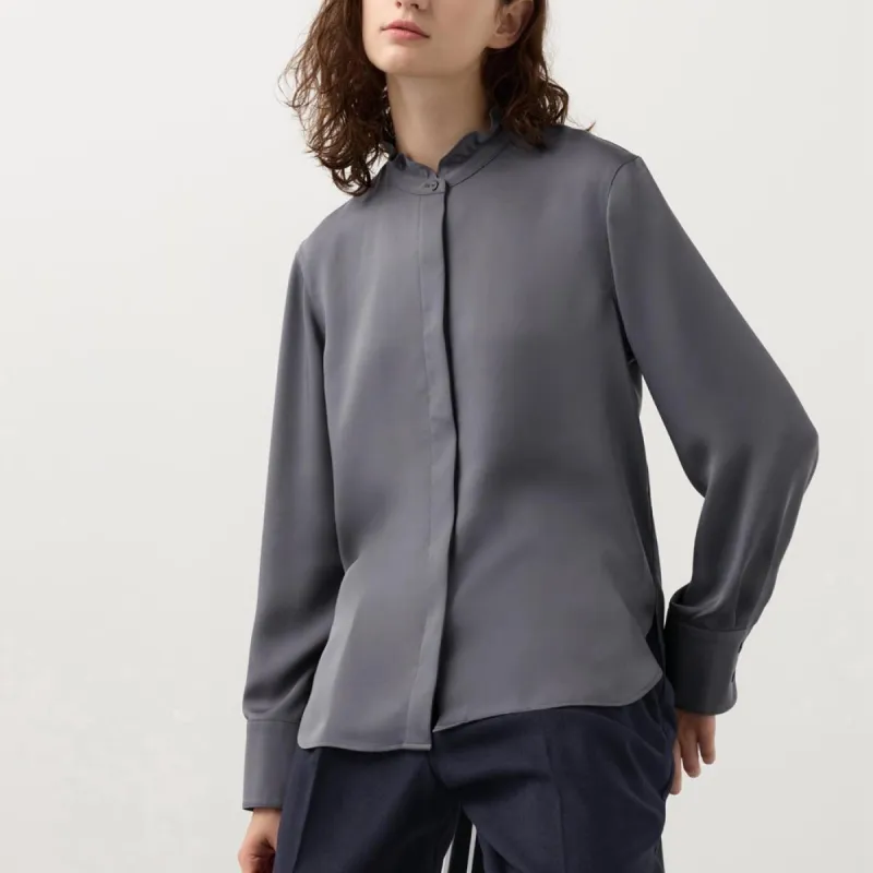 UNIQLO X Jil Sander Women'ss Stand Collar Long Sleeve Shirt Dark Grey-2