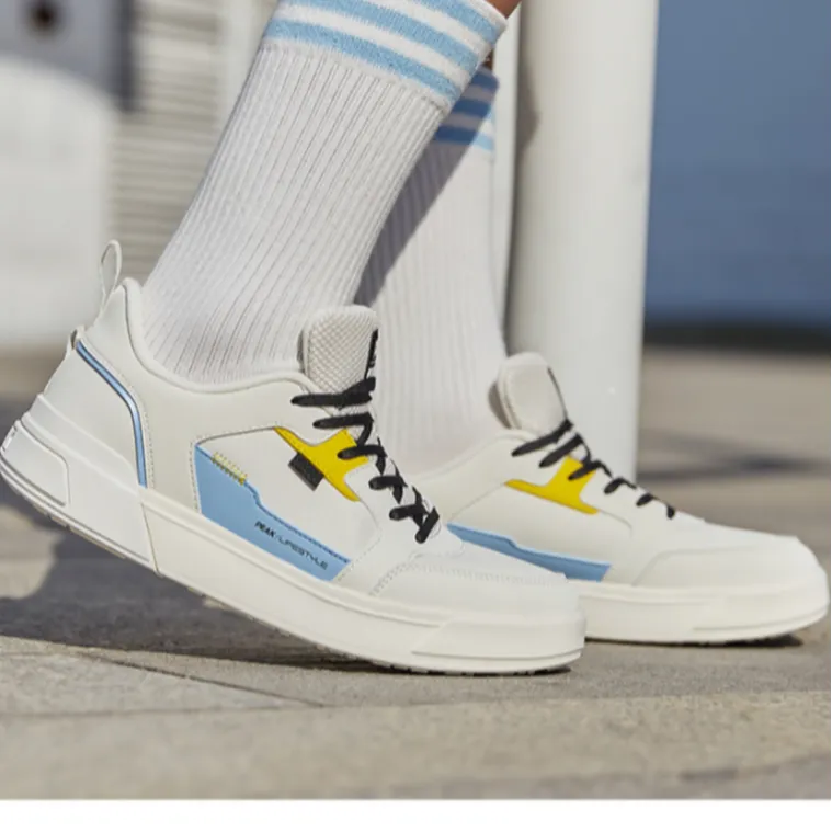 PEAK Wear resistant And Lightweight Low Top Skateboard Shoes Women's White Blue Yellow-3