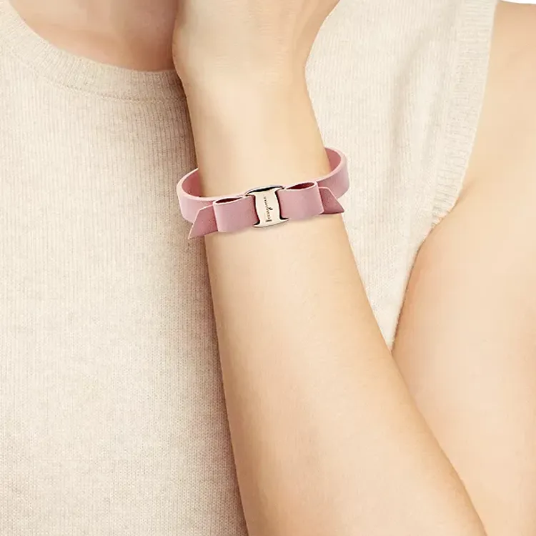 FERRAGAMO Leather, Gold Plated, Brass Bracelets Women's Pink-1
